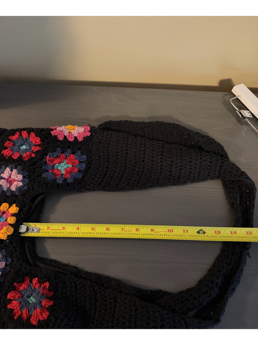 Boho Granny-square Crochet Floral Patchwork Shoulder Bag in Black - Picture 11 of 11